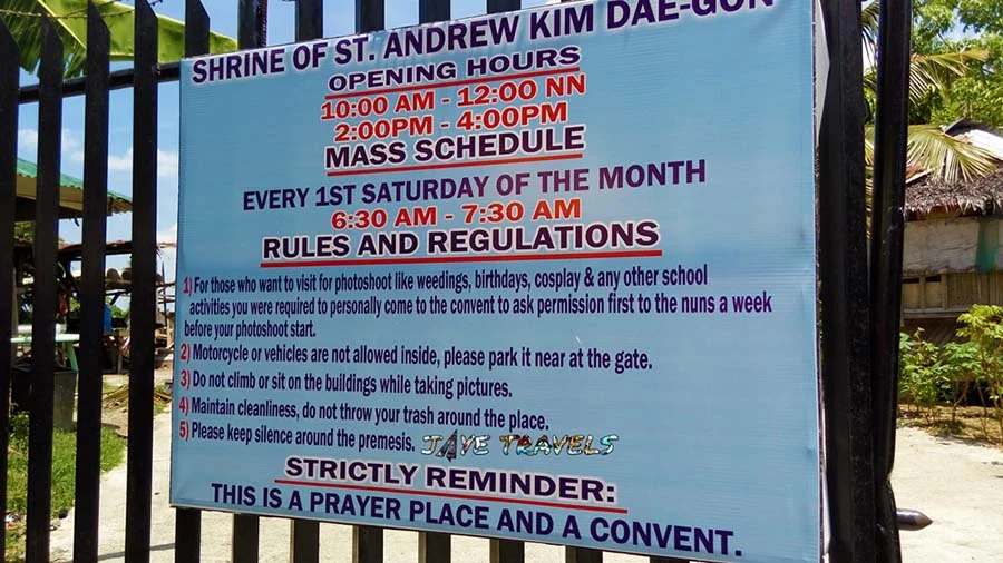 The Korean Temple's Mass Schedules, Entrance Fees, Opening Hours, and Regulations